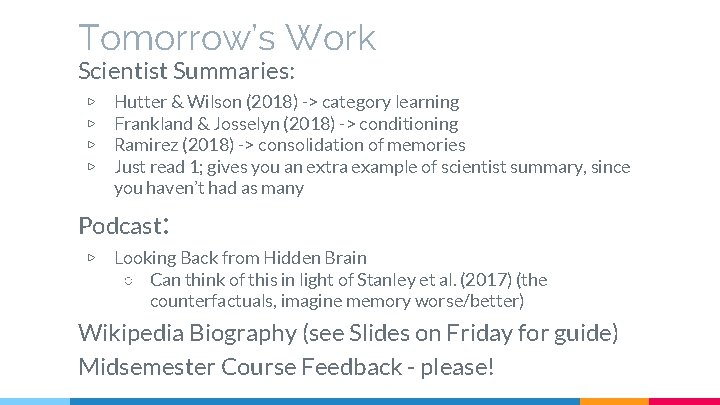 Tomorrow’s Work Scientist Summaries: ▷ ▷ Hutter & Wilson (2018) -> category learning Frankland