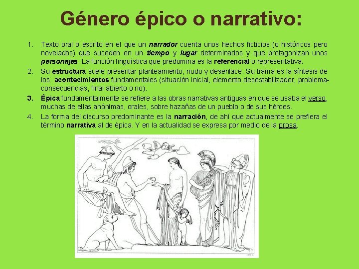 Género épico o narrativo: 1. 2. 3. 4. Texto oral o escrito en el Género épico o narrativo: 1. 2. 3. 4. Texto oral o escrito en el