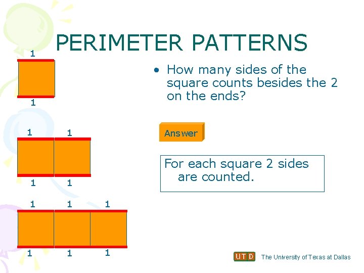1 PERIMETER PATTERNS • How many sides of the square counts besides the 2