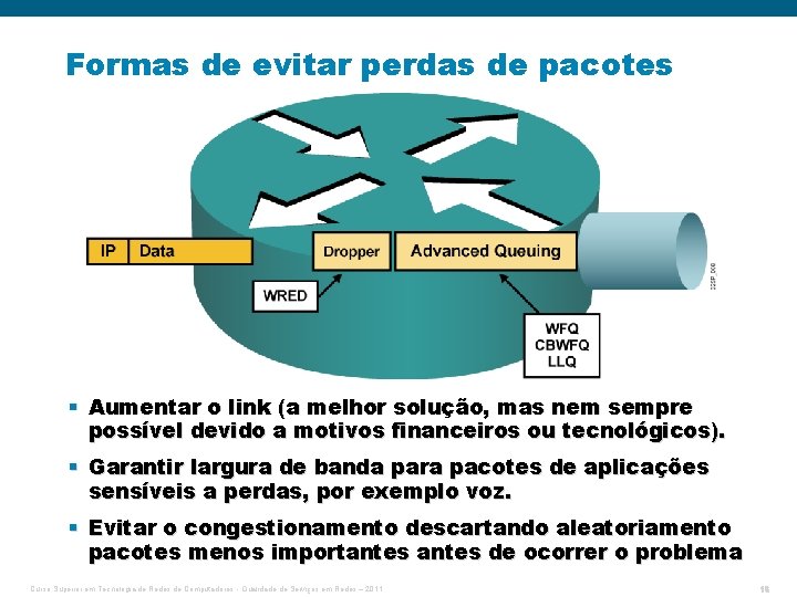 Formas de evitar perdas de pacotes § Aumentar o link (a melhor solução, mas