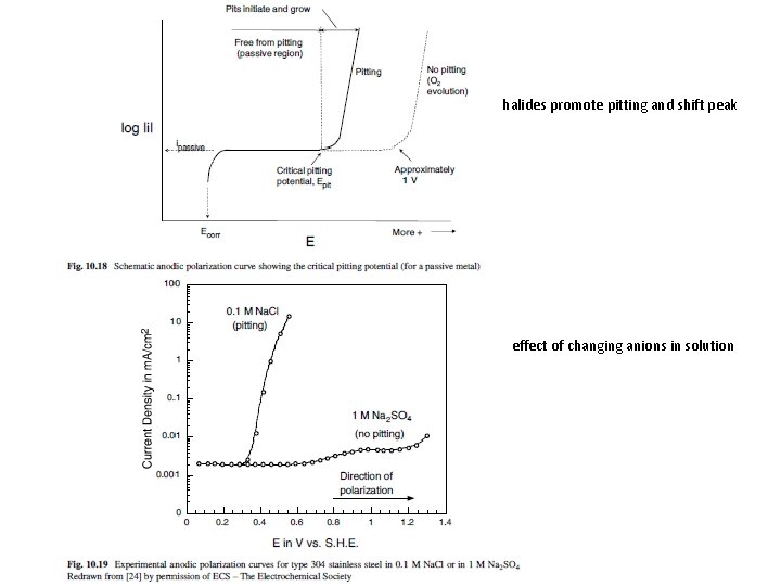 halides promote pitting and shift peak effect of changing anions in solution 