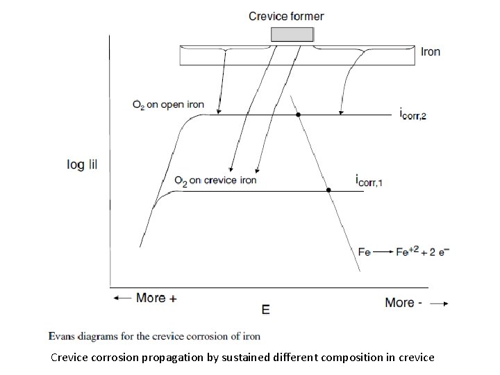 Evans diagram for the crevice corrosion of iron Crevice corrosion propagation by sustained different