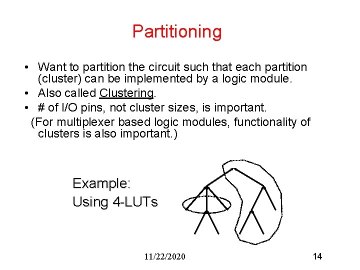 Partitioning • Want to partition the circuit such that each partition (cluster) can be Partitioning • Want to partition the circuit such that each partition (cluster) can be