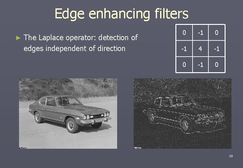 Edge enhancing filters ► The Laplace operator: detection of edges independent of direction 0