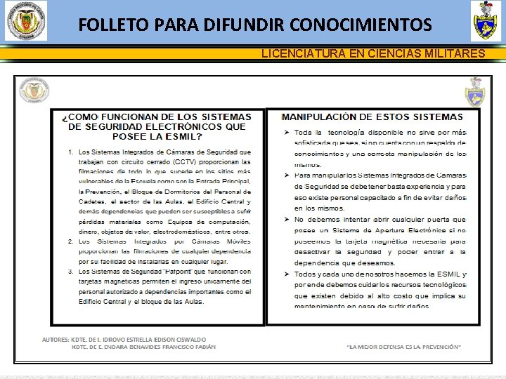 FOLLETO PARA DIFUNDIR CONOCIMIENTOS LICENCIATURA EN CIENCIAS MILITARES 