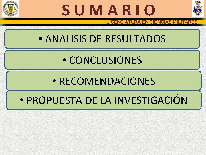 S U M A R I O LICENCIATURA EN CIENCIAS MILITARES • ANALISIS DE
