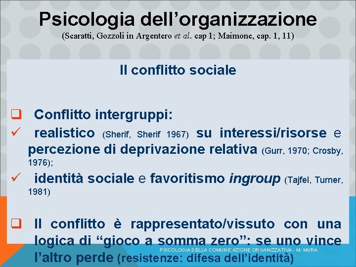 Psicologia dell’organizzazione (Scaratti, Gozzoli in Argentero et al. cap 1; Maimone, cap. 1, 11)