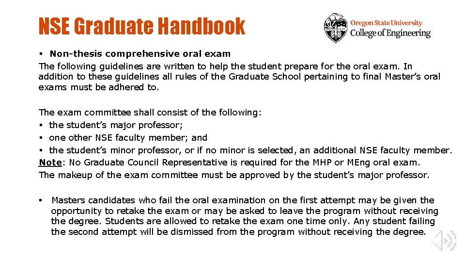 NSE Graduate Handbook § Non-thesis comprehensive oral exam The following guidelines are written to