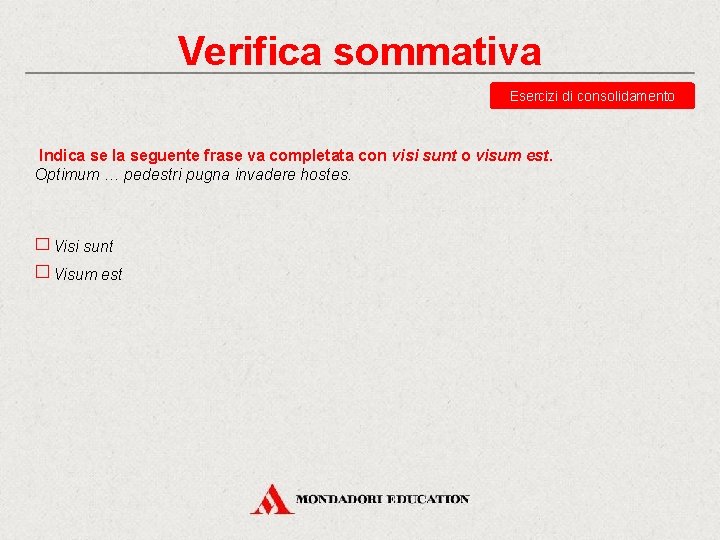 Verifica sommativa Esercizi di consolidamento Indica se la seguente frase va completata con visi