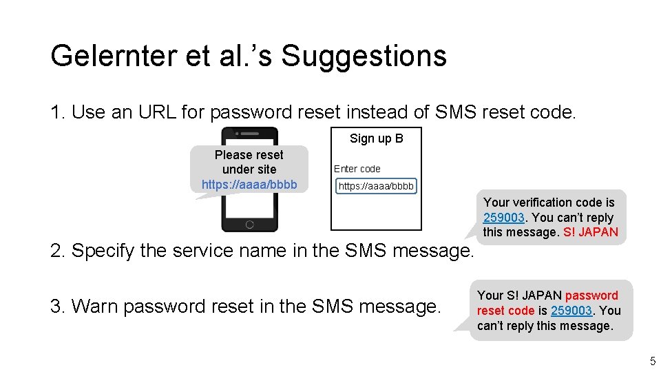 Gelernter et al. ’s Suggestions 1. Use an URL for password reset instead of