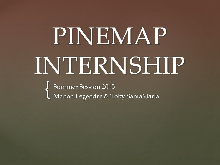 PINEMAP INTERNSHIP { Summer Session 2015 Manon Legendre & Toby Santa. Maria 