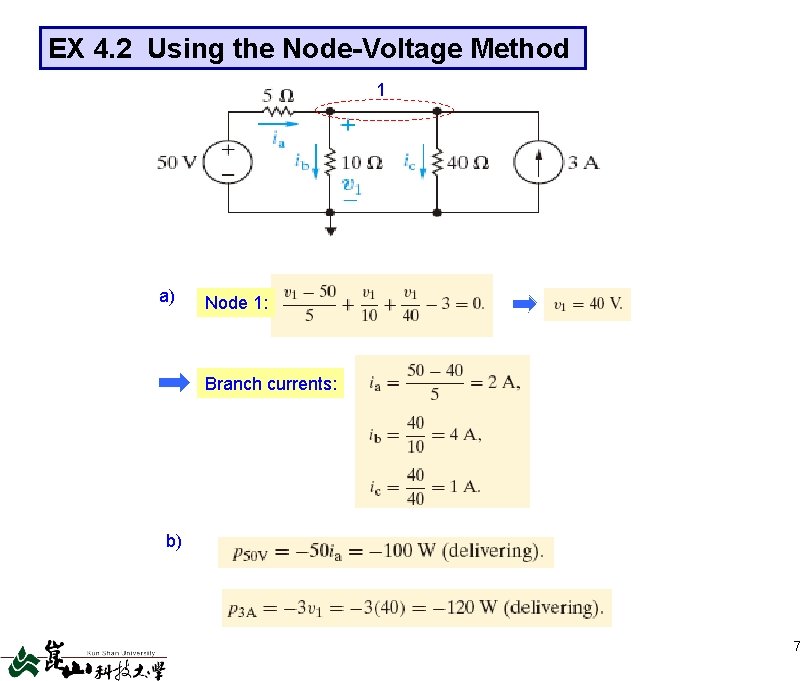 EX 4. 2 Using the Node-Voltage Method 1 a) Node 1: Branch currents: b)