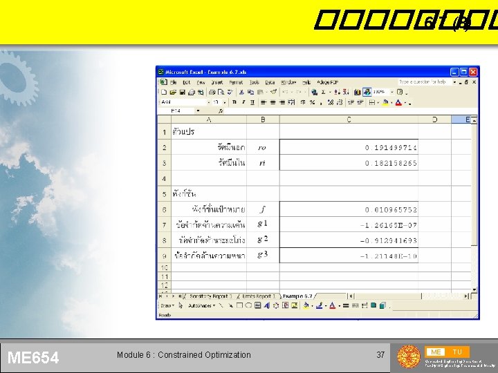 ���� 6. 7 (8) ME 654 Module 6 : Constrained Optimization 37 ME TU