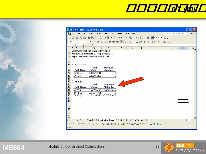 ���� 6. 7 (10) ME 654 Module 6 : Constrained Optimization 39 ME TU