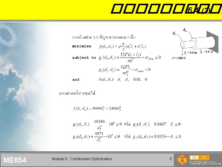 ����� 6. 4 (2) ME 654 Module 6 : Constrained Optimization 9 ME TU