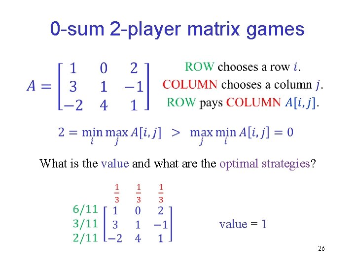 0 -sum 2 -player matrix games What is the value and what are the