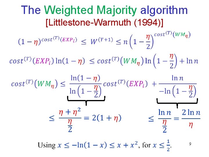 The Weighted Majority algorithm [Littlestone-Warmuth (1994)] 9 