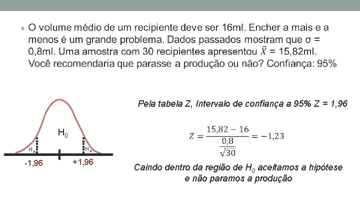  • Pela tabela Z, Intervalo de confiança a 95% Z = 1, 96