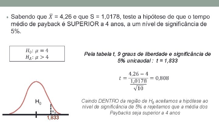  • Pela tabela t, 9 graus de liberdade e significância de 5% unicaudal