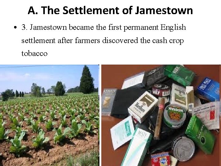 A. The Settlement of Jamestown • 3. Jamestown became the first permanent English settlement A. The Settlement of Jamestown • 3. Jamestown became the first permanent English settlement