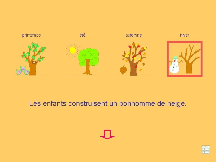 printemps été automne hiver Les enfants construisent un bonhomme de neige. 