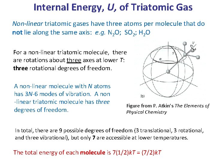 Internal Energy, U, of Triatomic Gas Non-linear triatomic gases have three atoms per molecule