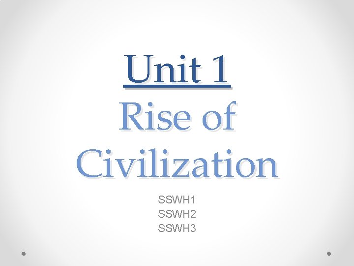 Unit 1 Rise of Civilization SSWH 1 SSWH 2 SSWH 3 