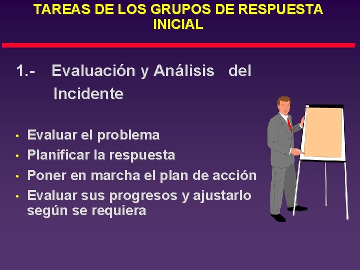 TAREAS DE LOS GRUPOS DE RESPUESTA INICIAL 1. - • • Evaluación y Análisis