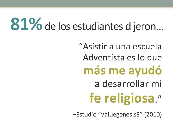81% de los estudiantes dijeron… “Asistir a una escuela Adventista es lo que más