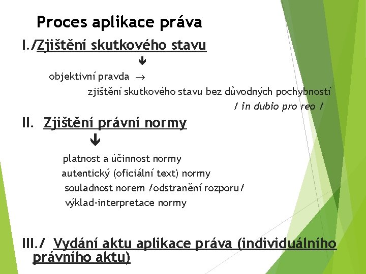 Proces aplikace práva I. /Zjištění skutkového stavu objektivní pravda zjištění skutkového stavu bez důvodných