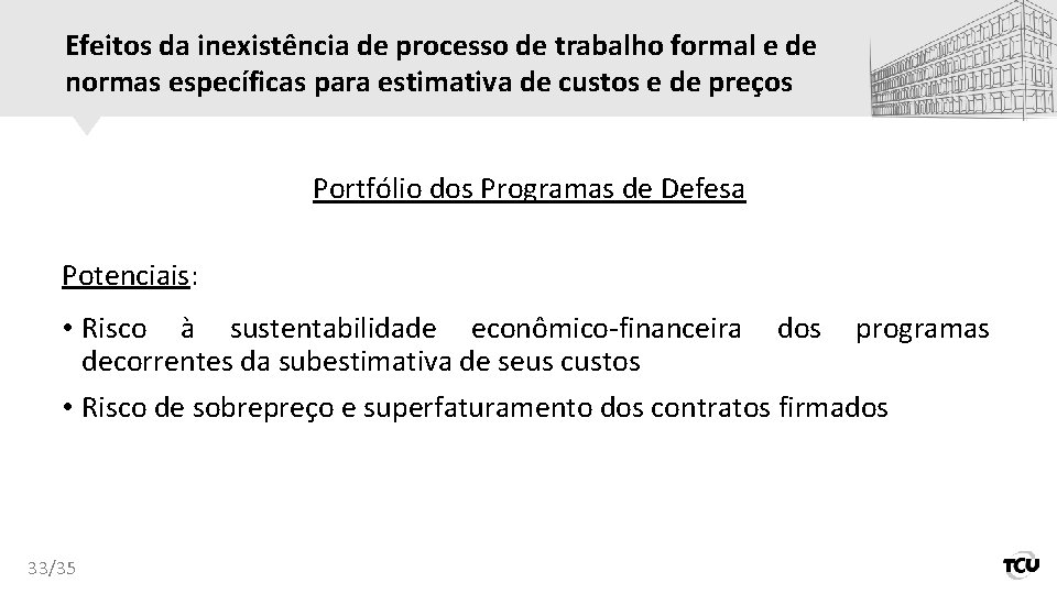 Efeitos da inexistência de processo de trabalho formal e de normas específicas para estimativa