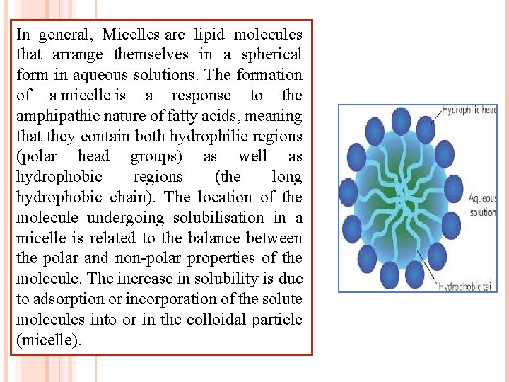 In general, Micelles are lipid molecules that arrange themselves in a spherical form in