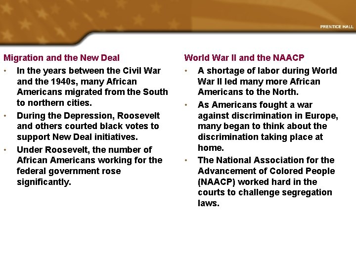 Migration and the New Deal • In the years between the Civil War and
