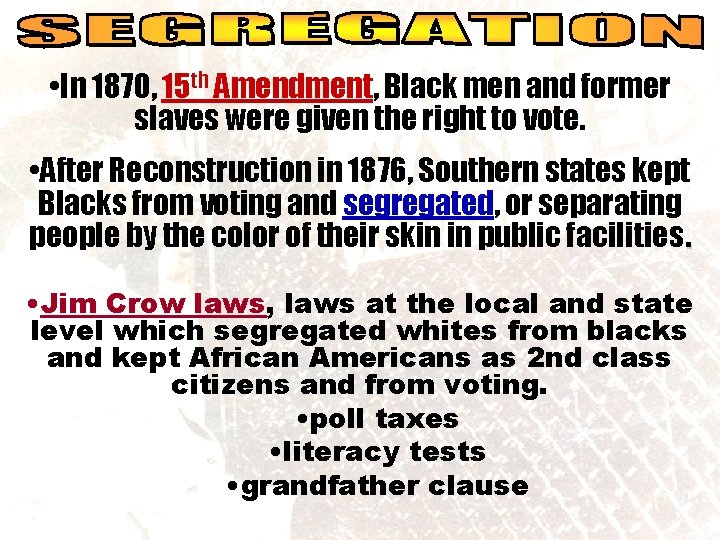 social reality • In 1870, 15 th Amendment, Black men and former slaves were