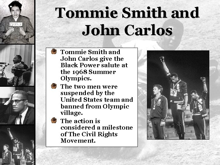 Tommie Smith and John Carlos give the Black Power salute at the 1968 Summer