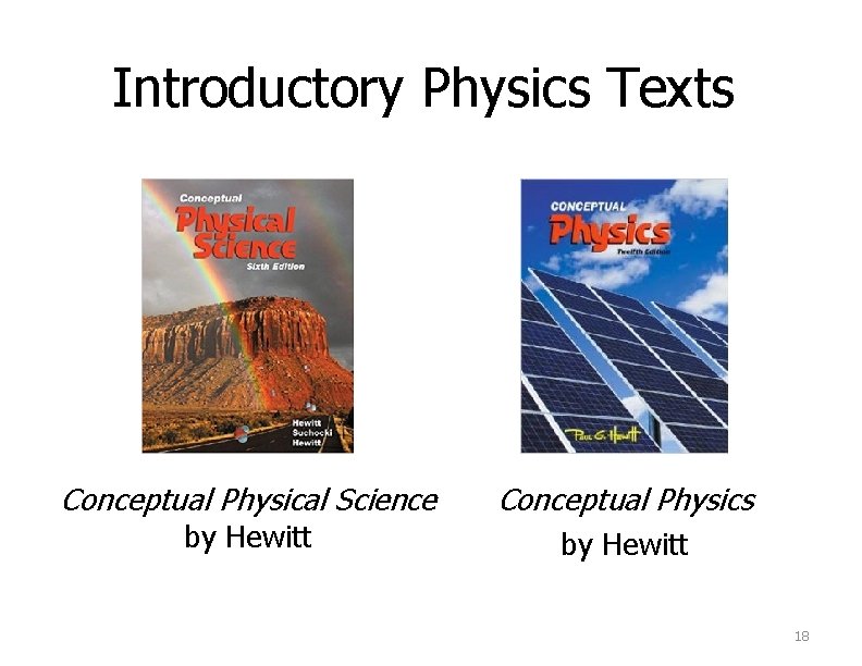 Introductory Physics Texts Conceptual Physical Science by Hewitt Conceptual Physics by Hewitt 18 