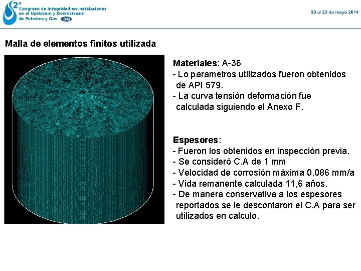 Malla de elementos finitos utilizada Materiales: A-36 - Lo parametros utilizados fueron obtenidos de