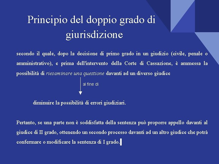 Principio del doppio grado di giurisdizione secondo il quale, dopo la decisione di primo