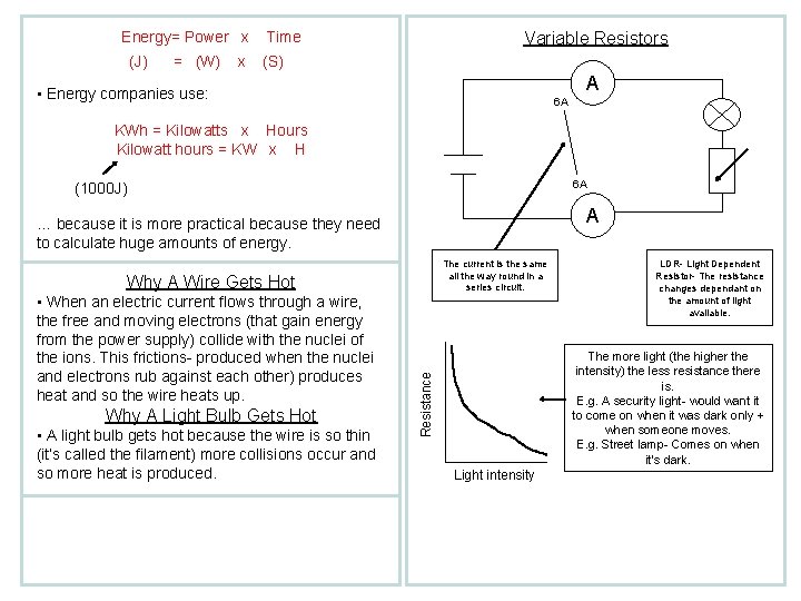 Energy= Power x (J) = (W) x Time Variable Resistors (S) A • Energy