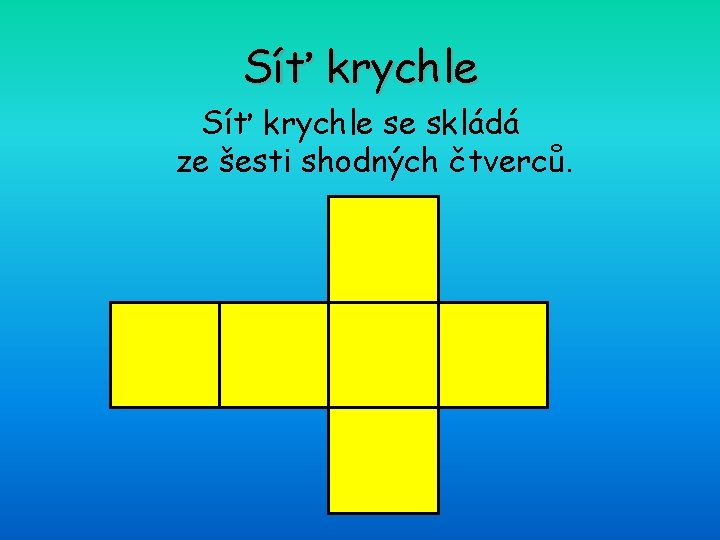 Síť krychle se skládá ze šesti shodných čtverců. 