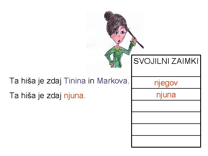 SVOJILNI ZAIMKI Ta hiša je zdaj Tinina in Markova. Ta hiša je zdaj njuna.