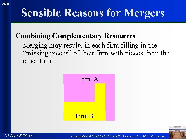 21 - 8 Sensible Reasons for Mergers Combining Complementary Resources Merging may results in