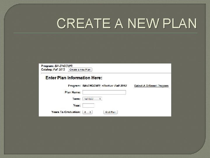 CREATE A NEW PLAN 