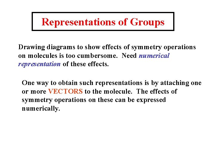 Representations of Groups Drawing diagrams to show effects of symmetry operations on molecules is