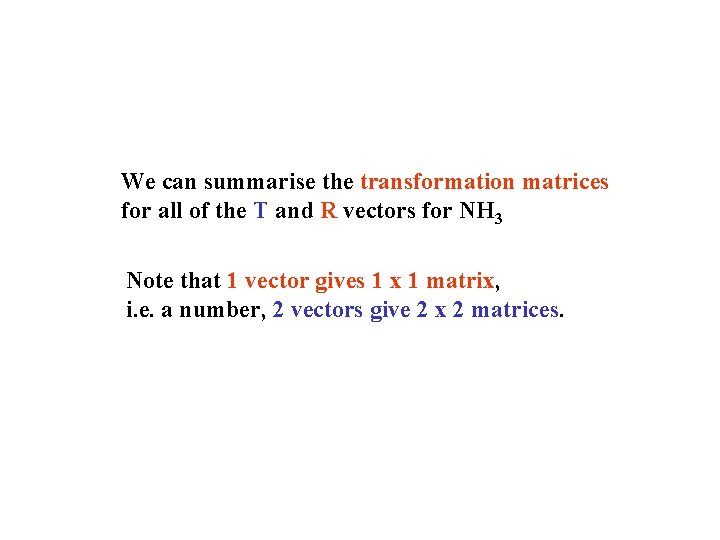 We can summarise the transformation matrices for all of the T and R vectors