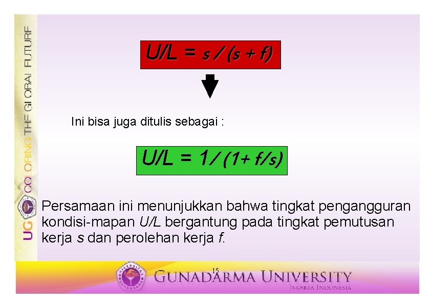 U/L = s / (s + f) Ini bisa juga ditulis sebagai : U/L