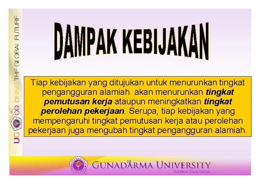 Tiap kebijakan yang ditujukan untuk menurunkan tingkat pengangguran alamiah akan menurunkan tingkat pemutusan kerja