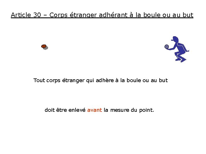 Article 30 – Corps étranger adhérant à la boule ou au but Tout corps