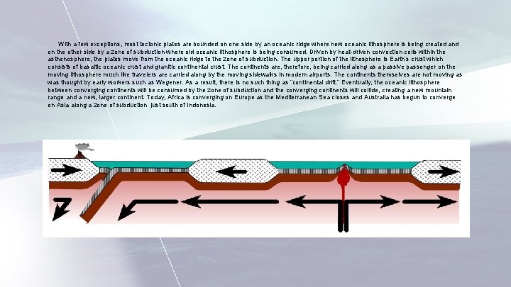 With a few exceptions, most tectonic plates are bounded on one side by an With a few exceptions, most tectonic plates are bounded on one side by an