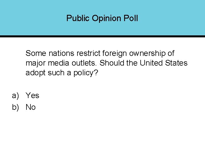 Public Opinion Poll Some nations restrict foreign ownership of major media outlets. Should the